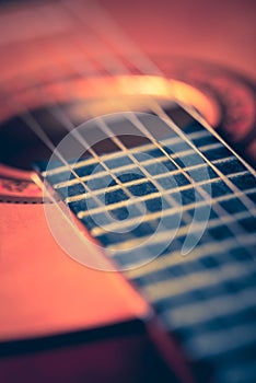 Closeup of a classic acoustic guitar