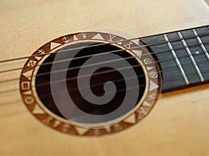 Closeup Classic and Folk Guitar. Beautiful Background.