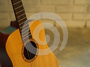 Closeup Classic and Folk Guitar. Beautiful Background.