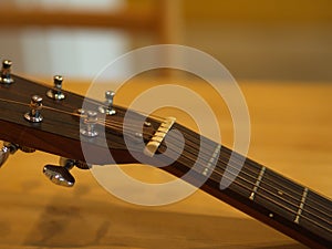 Closeup Classic and Folk Guitar. Beautiful Background.