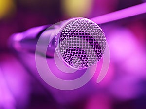 Closeup of classic microphone at concert on stage