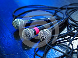 Closeup of classic microphone at concert on stage