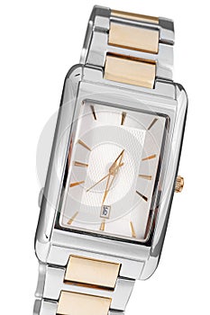 Closeup classic woman wristwatch on white