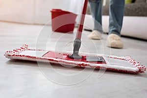 Closeup cleaning mopping floor