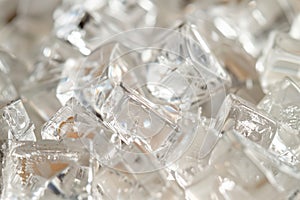 closeup of clear ice cubes produced by a highend ice machine