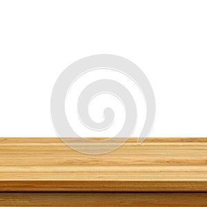 Closeup Clear wooden studio background on white