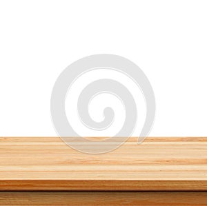 Closeup Clear wooden studio background on white background - well use for present products.