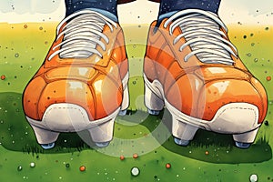 closeup of cleated football boots on turf