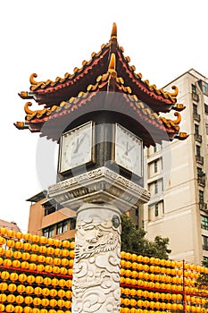 Closeup of Clock in Longshan Temple in Taiwan