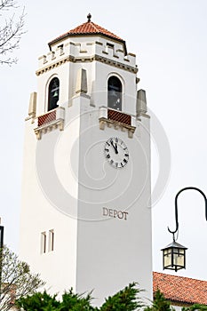 Closeup of the clocktower at the Train Depot in Boise Idaho