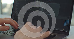 Closeup coding on screen, Man hands coding html and programming on screen laptop, development web, developer.