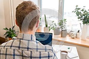 Closeup coding on screen, man`s hands coding and programming on screen laptop, development web, developer