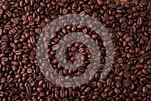 Closeup coffee beans background backdrop texture