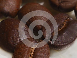 Closeup coffee beans blurred background photo