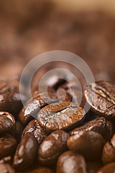 Closeup of coffee beans with Shallow depth of field