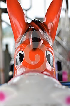 Closeup of a coin-operated pony ride