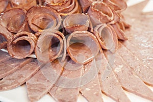Closeup of cold meat slices