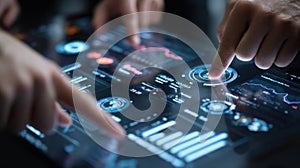 Closeup of collaborative team members analyzing a live dashboard that synthesizes carbon cost data and production