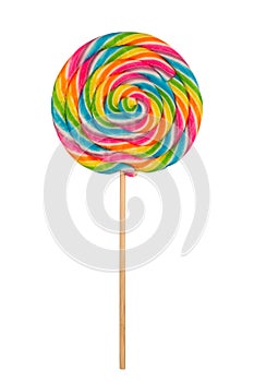 closeup of colorful lollipop candy on white background