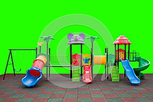 Closeup colorful playground with Prevent injuries yard on isolated green
