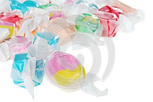 Closeup colorful salt water taffy