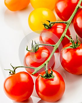 Closeup of colorful tomato on the vine