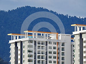 Perak, Malaysia- December 12, 2017 : Closeup of commercial building under construction at Meru, Perak. Selective focus and crop fr