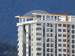 Perak, Malaysia- December 12, 2017 : Closeup of commercial building under construction at Meru, Perak. Selective focus and crop fr