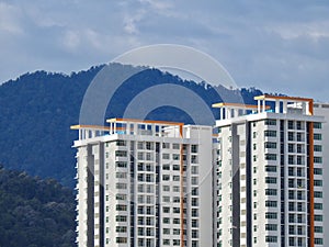 Perak, Malaysia- December 12, 2017 : Closeup of commercial building under construction at Meru, Perak. Selective focus and crop fr