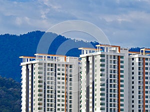 Perak, Malaysia- December 12, 2017 : Closeup of commercial building under construction at Meru, Perak. Selective focus and crop fr