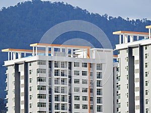 Perak, Malaysia- December 12, 2017 : Closeup of commercial building under construction at Meru, Perak. Selective focus and crop fr