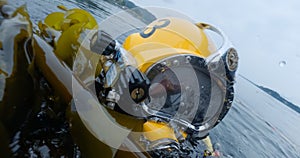 Closeup of commercial diver in helmet