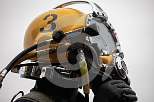 Closeup of commercial diver in helmet