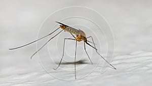 Closeup of common house mosquito profile on white background. Culex pipiens