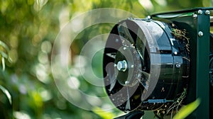 A closeup of the composters energyefficient electric motor used to power the blades and create the perfect environment