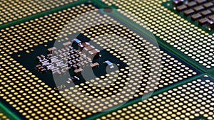 Closeup of Computer Chip Processors Zoom effect. 4K UHD Video.