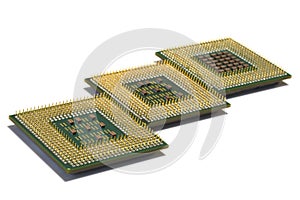 Closeup of computer cpu processors isolated on white