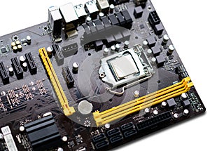 Closeup of computer mother board with installed cpu