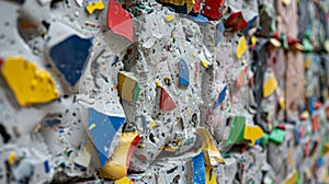 A closeup of a concrete block made from recycled plastic waste showcasing how innovative technologies are repurposing