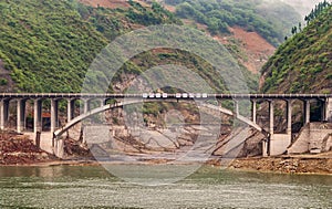 Closeup of concrete bow bridge along Yangtze river, Baidicheng, China