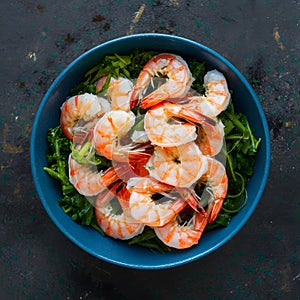 Closeup of cooked shrimp, seafood delicacy
