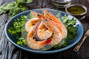 Closeup of cooked shrimp, seafood delicacy