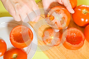 Closeup of cooking stuffed tomato