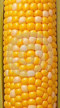 Closeup of corn kernels in a row on fresh cobs