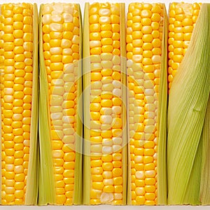 Closeup of corn kernels in a row on fresh cobs