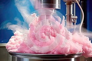 Closeup Of Cotton Candy Machine Spinning Sugar Strands. Generative AI