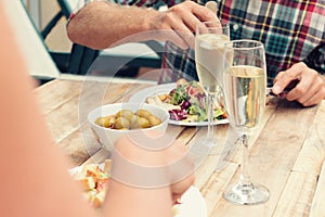 Closeup of couple having dinner