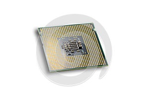 Closeup CPU Central Processing Unit or Microchip Computer isolated on white background with clipping path