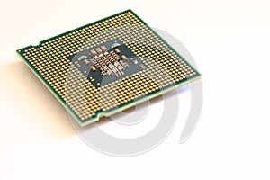 Closeup CPU Central Processing Unit or Microchip Computer on white background