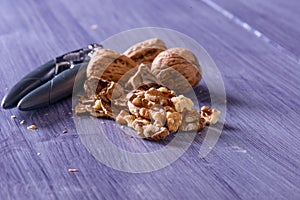 Closeup of cracked walnuts